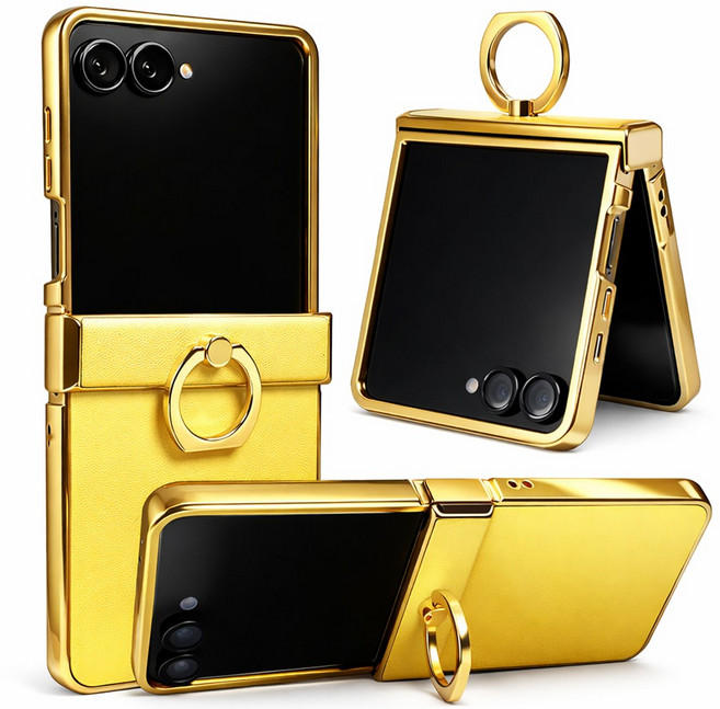 갤럭시 Z플립 3 4 5 6 거치 핑거링 천연소가죽 힌지보호 케이스