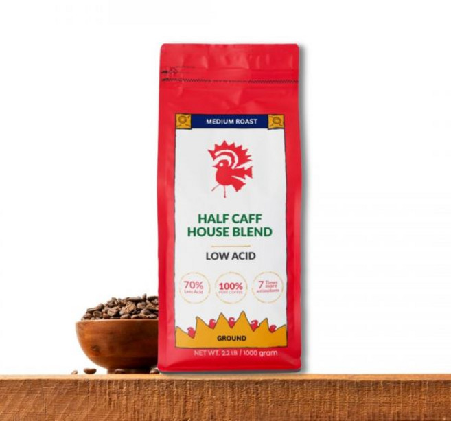 Puroast Coffee 분쇄 가루 커피 푸로스트 저산도 디카페인 프렌치 로스트 다크 높은 항산화제 및 pH 쓴맛 없는 뒷맛 속쓰림 GERD 콜드 브루용 적합 2.2파운드, 무맛, 35.2 온스 (1팩)