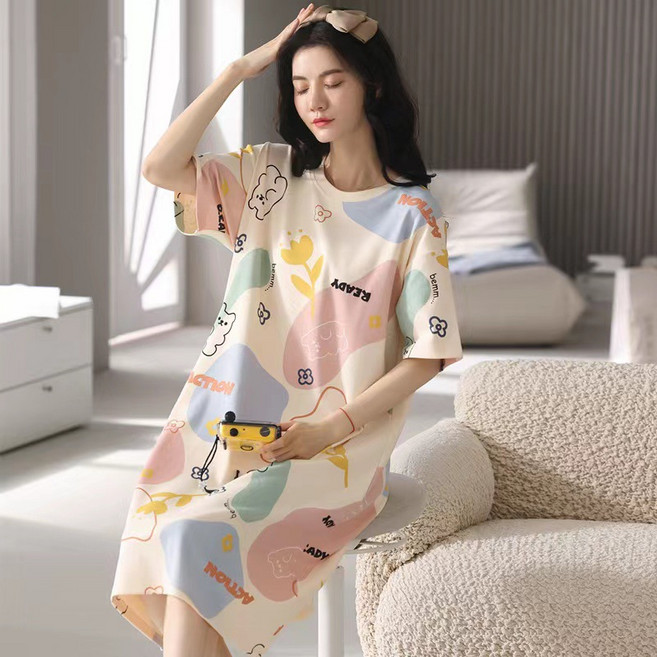 해피유 여성 원피스 잠옷 반팔 파스텔 파자마 홈웨어