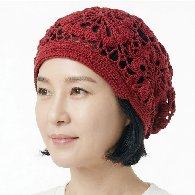 베이직엠 여름 여성모자 뜨개 비니 플라워