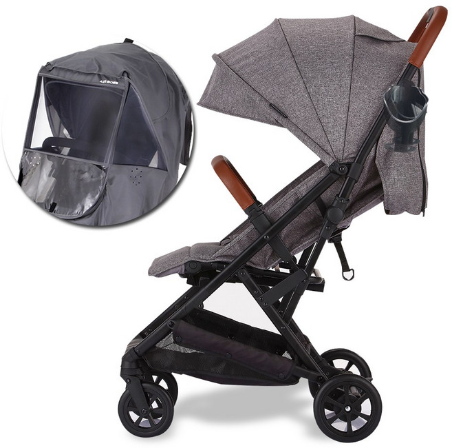 에어보스 오토 폴딩 캐리어 유모차 V90 + 컵홀더 + 보낭커버 + 보관가방 세트, 모던 그레이