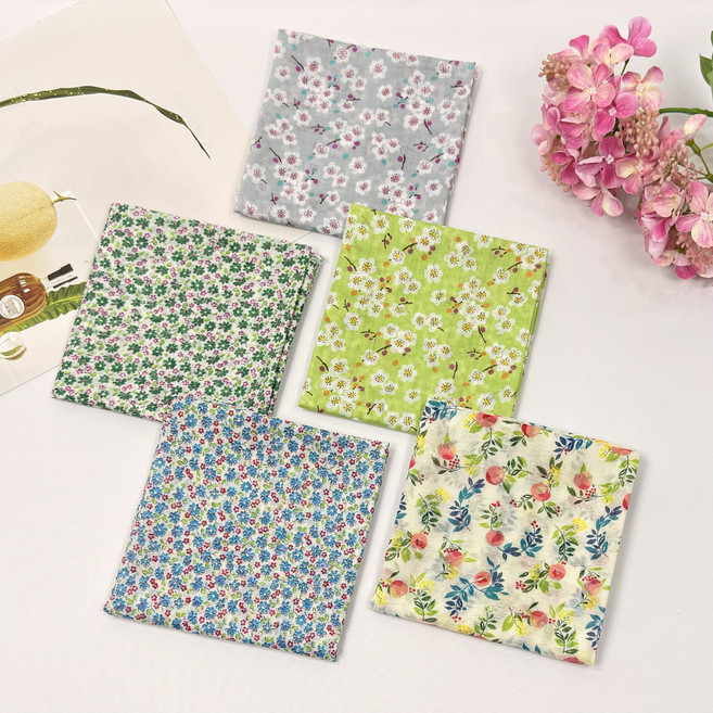 아사면 손수건 5매 1세트 여성 플라워 거즈 목 손수건 데일리 휴대용 선물용 쁘띠 미니스카프