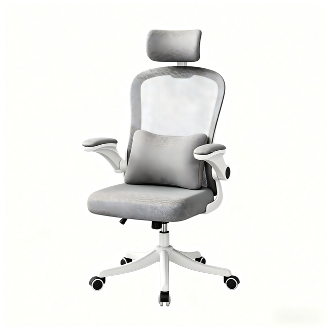 HZDMJ 사무실의자 편한 컴퓨터 게이밍의자 목베개 조절의자 팔걸이 조절 가능, 그레이