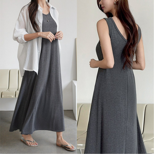 하늘바라기 여성용 찰랑핏 A라인 나시 롱 원피스