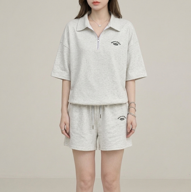 스타일닥터 봄여름 여성 빅사이즈 반팔 카라 맨투맨 츄리닝 상하세트 캠퍼스 룩