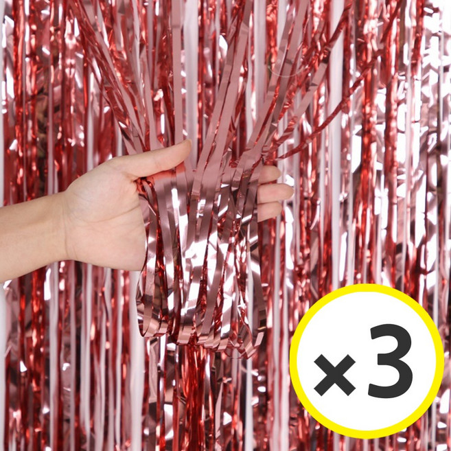 생일파티 용품 파티커튼 42컬러 홀로그램/새틴 무광/파스텔/샤이니 포토존 소품 은박 수술 가랜드 커튼 [에브리띵스마일], 샤이니 로즈골드, 3개