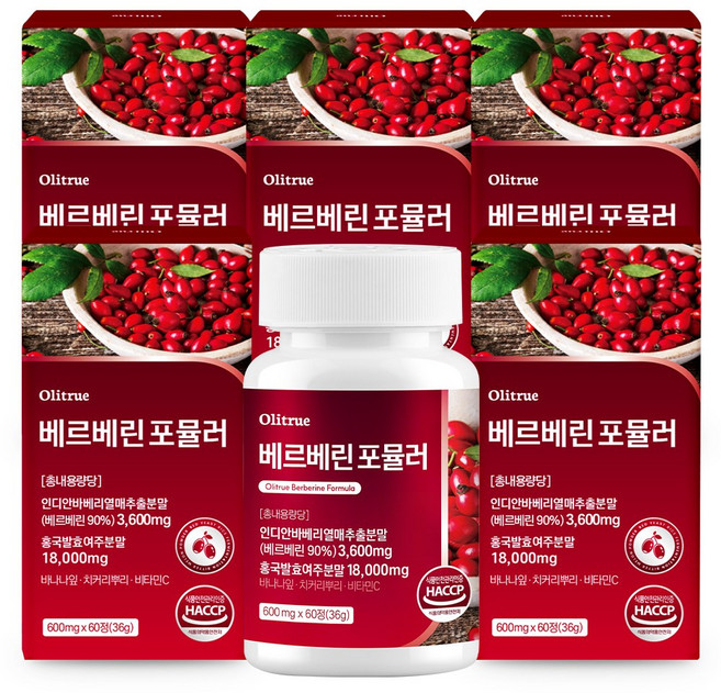 올리트루 베르베린 순도 90% 홍국발효 여주 자전자피 추출분말 HACCP인증, 6개, 60정