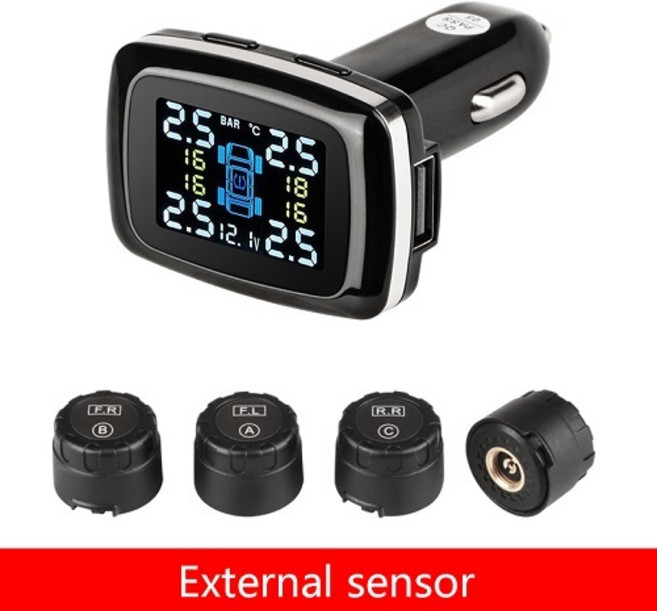 TPMS 공기압센서 Jansite 자동차 타이어 압력 모니터링 시스템 센서 담배 라이터 USB 포트 제어 시스템 자동 보안 경보, 1개