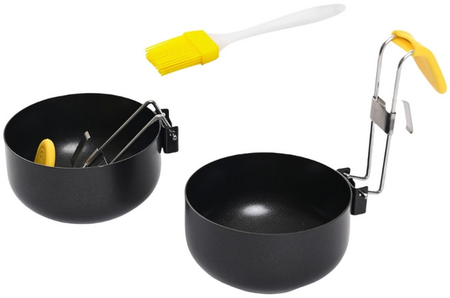 430 스테인리스 스틸 계란 포처 팬 접이식 손잡이 계란 보일러 금속 질감, 투피스 세트