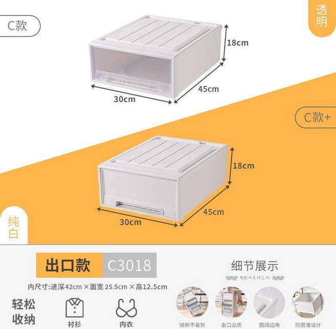 Neat 衣櫃收納箱 抽屜式透明儲物整理箱, 加厚出口款/透明抽屜 ,55L 深47寬39高30