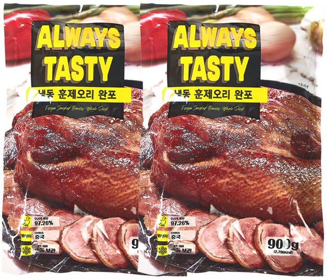 [깊은 훈제향] 프리미엄 훈제오리 통오리 완포 대용량, 2개, 900g