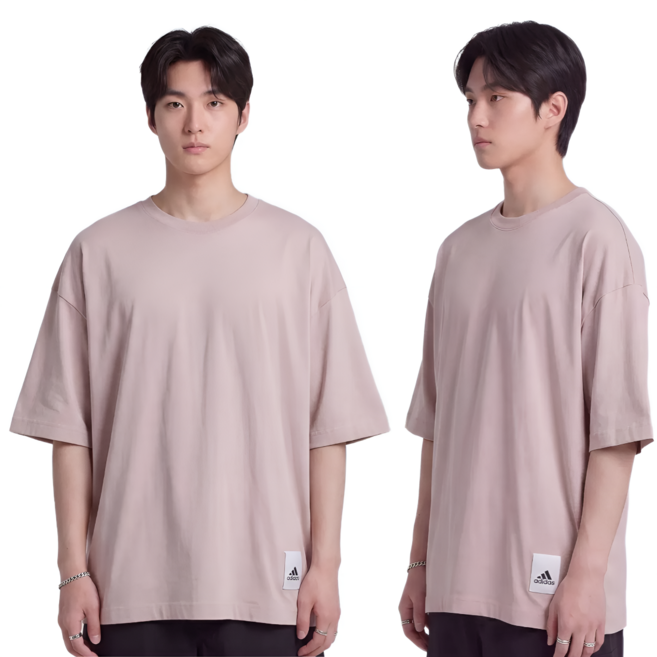 아디다스 오버핏 반팔티 남성 여성 공용 베이지 기본 데일리 남자 반팔 티셔츠 퍼포먼스 로고 루즈핏