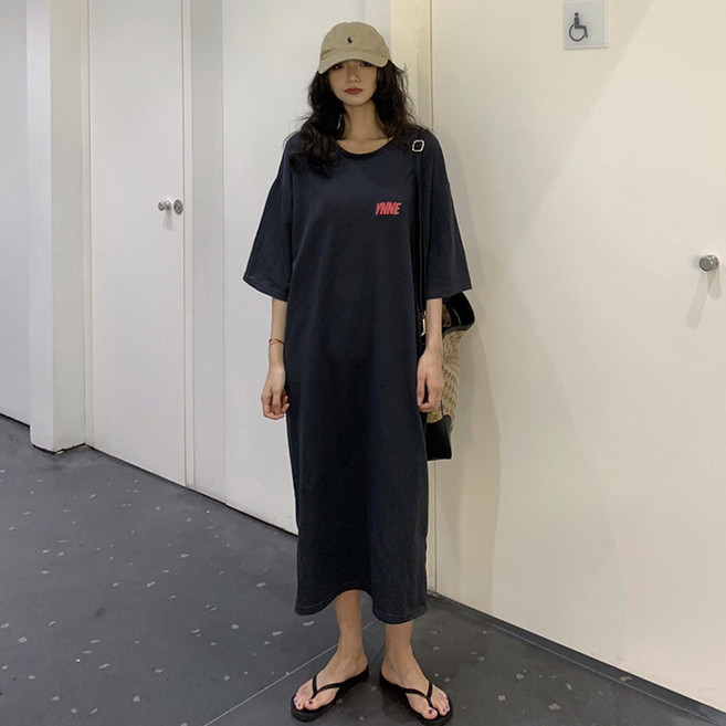 후암마켓 루즈핏 여성 반팔 롱원피스 YNNE 밑트임 홈웨어