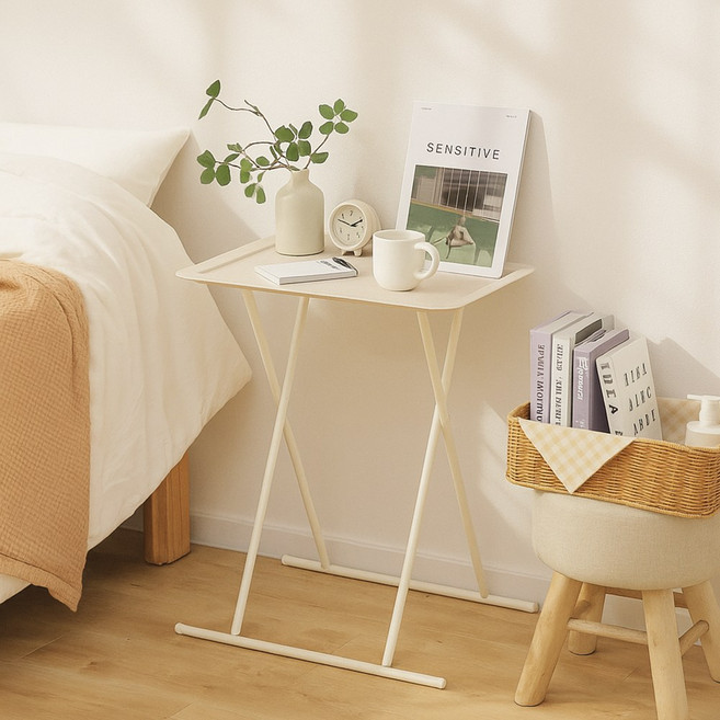 벨라까사 심플한 사각 사이드 보조 접이식 테이블, 화이트