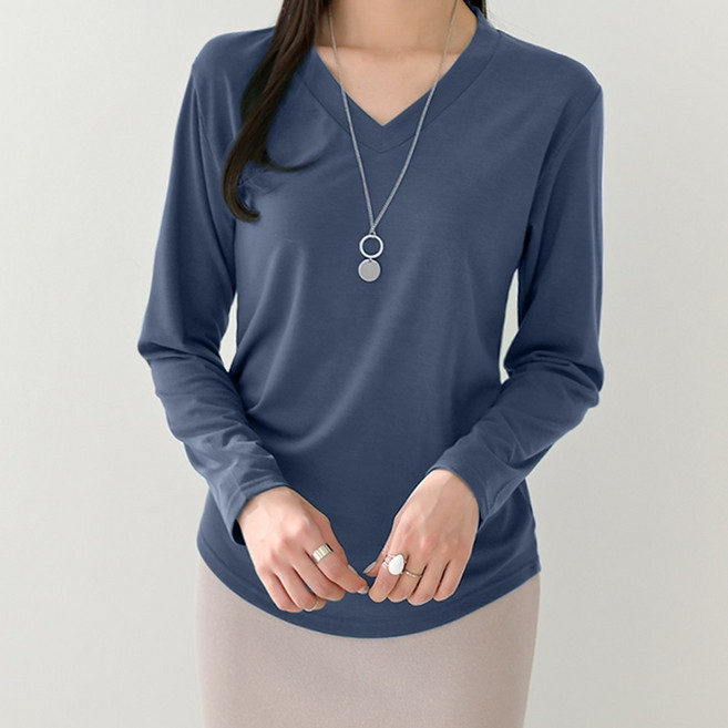 데일리앤 아이콘 데일리 기본템 무지 브이넥 여성 봄 가을 티셔츠 2size