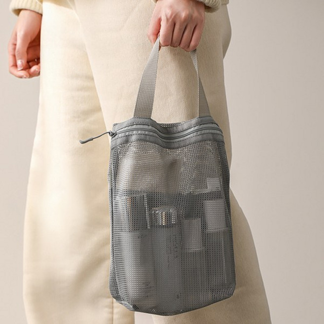 치프몰 휴대용 물빠지는 세면백 목욕가방 메쉬 수영가방, 회색