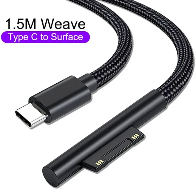 PD 65W 고속 충전 USB 유형 C 전원 공급 장치 케이블 Microsoft Surface Pro 7 3 4 5 6 15V 3A 태블릿 충전, 01 1.5M, 02 Weave