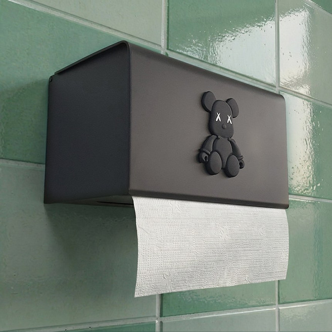 언즈 베어 메탈 화장실 스텐 무타공 핸드타올 휴지 케이스 주방 페이퍼타올 키친타올 디스펜서, 블랙, 1개