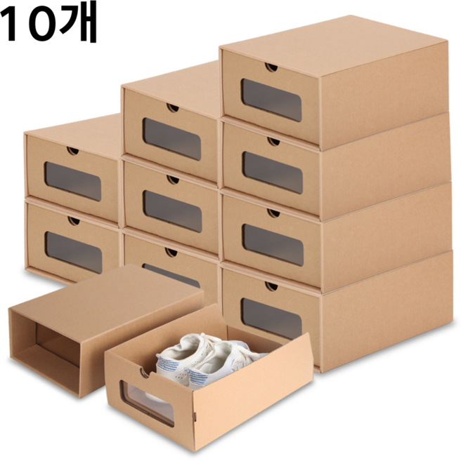 GAPINO 접이식 DIY 신발보관함 다용도 신발 수납케이스 정리함, 10개, 크라프트색, 1단