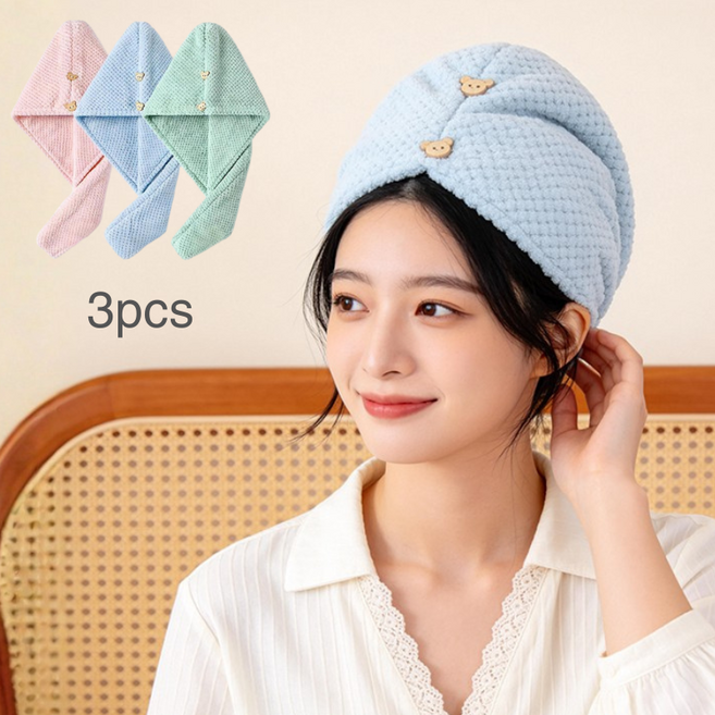 초강력 흡수 드라이 헤어 타월 25 x 65 cm, 1세트, 3색