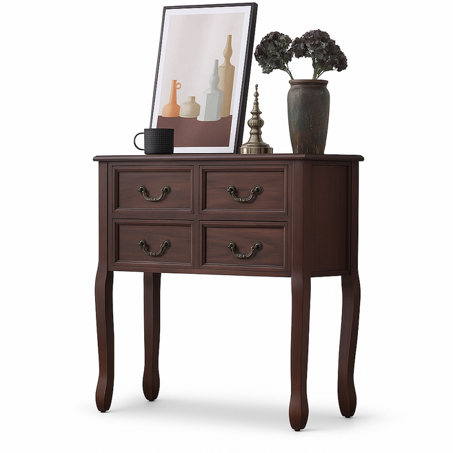 루앤홈 원목 콘솔 엔틱 현관 서랍장 거실 수납장 빈티지 장식장 화장대, 호두