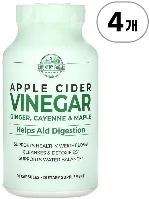 컨트리 팜스 애플 사이더 비니거 위드 진저 카옌 & 메이플 Country Farms Apple Cider Vinegar Ginger Cayenne & Maple 90정, 4개 - 쿠팡