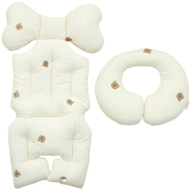 M4U 맘스포유 누빔 100수 유모차 라이너+목쿠션 세트, 1개, 라이너+목쿠션_곰이