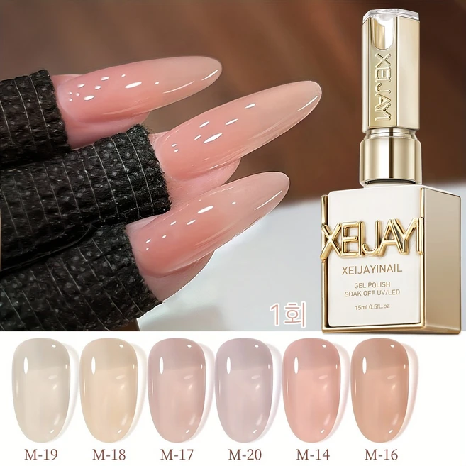 XEIJAYI 투명한 누드 컬러와 누드 핑크 컬러의 젤 네일 폴리시 세트 (6개입), 6개, 15ml, 누드 시리즈 젤 매니큐어 세트 - 쿠팡