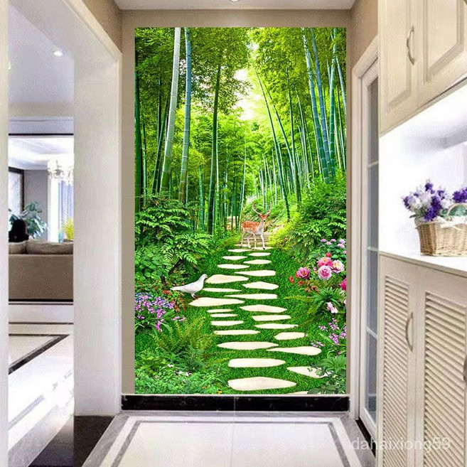 뮤럴벽지 3D셀프스티커 현관 세로판 스티커 대나무숲 풍경 벽면 스티커, C03, 폭 60cm * 높이 120cm