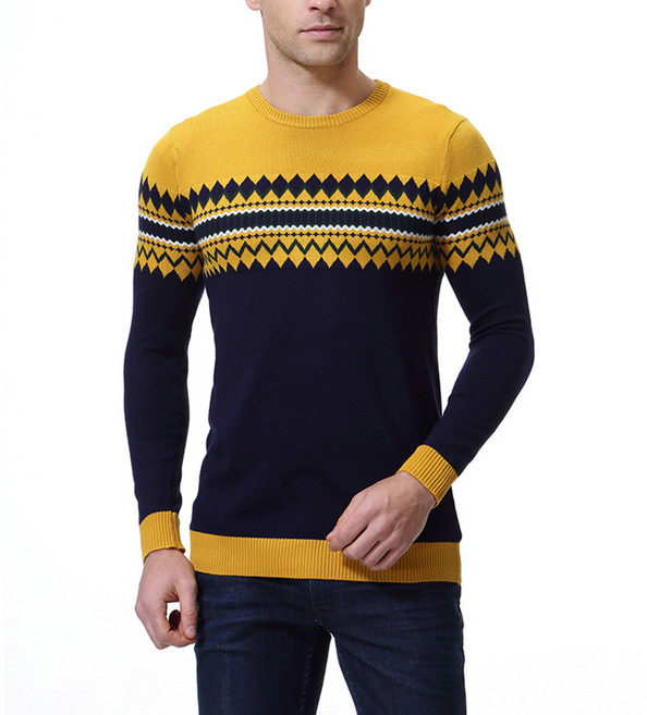 가을 남성 라운드넥 니트 스웨터 베이스 레이어 배색 풀오버 모직 스웨터 Y234