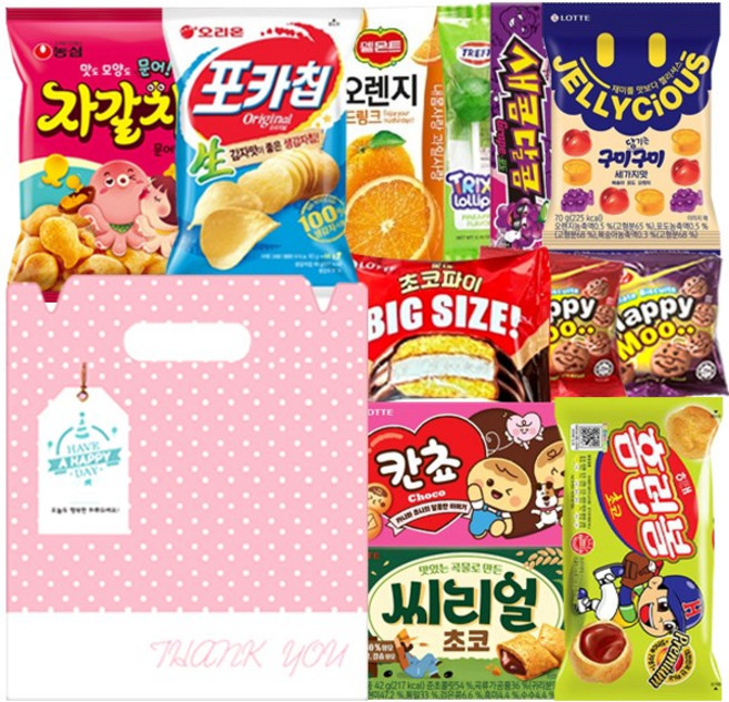 무한상사 종합 대용량 과자선물세트 과자세트 교회 단체선물세트 여친 남친 선물용 간식세트 간식박스 초등학생선물 사무실 간식 어린이날 선물 소풍 발렌타인데이 과자선물, 1개, 한손가득