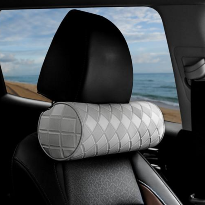 아망디에 프리미엄 원통형 차량용 목쿠션 헤드레스트 가죽 소재, 1개, 라이트 그레이
