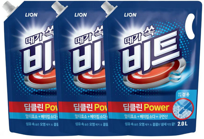 비트 세탁세제 딥클린파워 액체 2L리필(일반) 3개, 2L