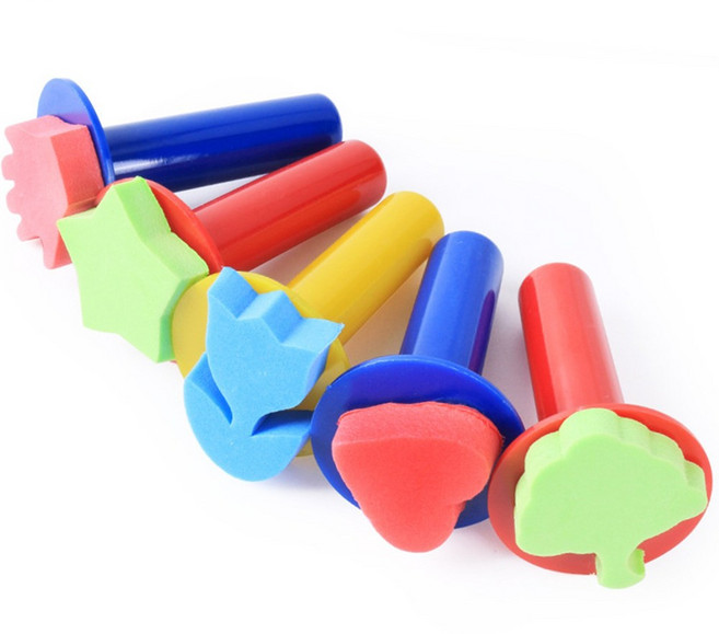 塑膠柄海綿印章 - 兒童美術繪畫拓印工具組 安全無毒 多種可愛造型, 長柄, 1個
