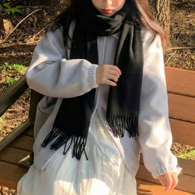 빅애플샵 남자 머플러 무지 단색 심플 베이직 롱 목도리 가을 겨울 남녀공용 커플 국내생산 la da dee