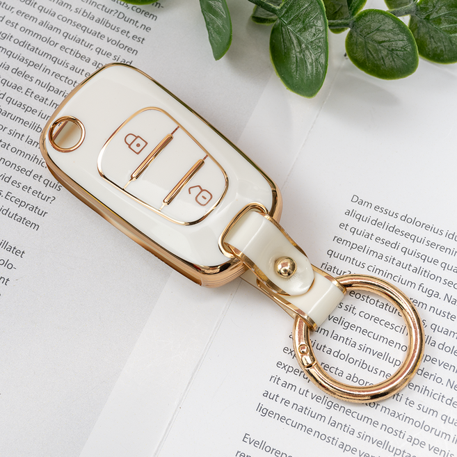 현대 기아 호환 차 키 케이스 홀더 커버 스마트 리모컨 TPU 원형 스트랩, TA64_KH13(2버튼), 화이트