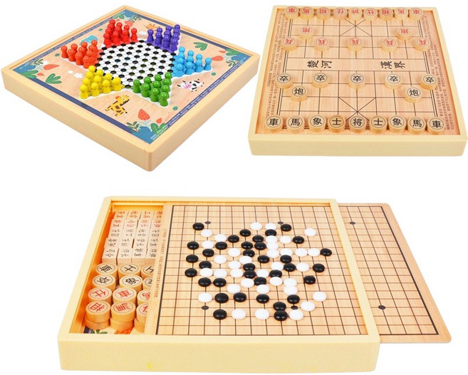 多功能兒童遊戲棋組 跳棋五子棋象棋益智桌遊, 1個, 規格