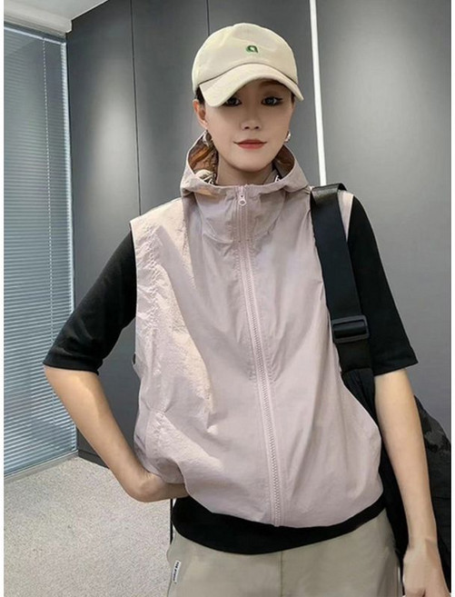 連帽無袖馬甲外套女春夏新防曬衣百搭休閒上衣