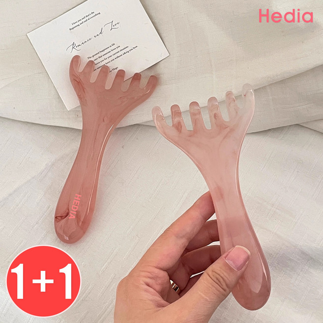 헤디아 두피마사지 빗 사슴뿔 괄사 머리 림프순환 1+1, 마사지빗1+1, 1세트
