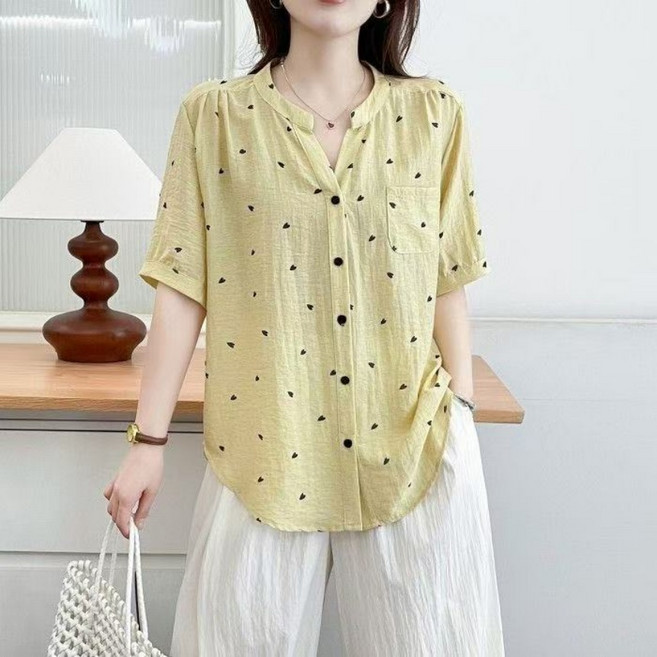 패션고리 여성 라운드넥 반소매 프린트 데일리 셔츠 H1120