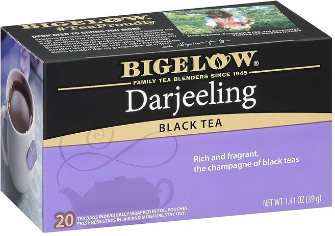 Bigelow Tea Perfectly Mint 홍차 카페인 티백 총 20개 262429, 6개들이 팩, Darjeeling, 33g