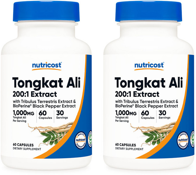 뉴트리코스트 통갓알리 트리뷸러스 남가새 1000mg 60캡슐 2개 Tongkat Ali, 60정