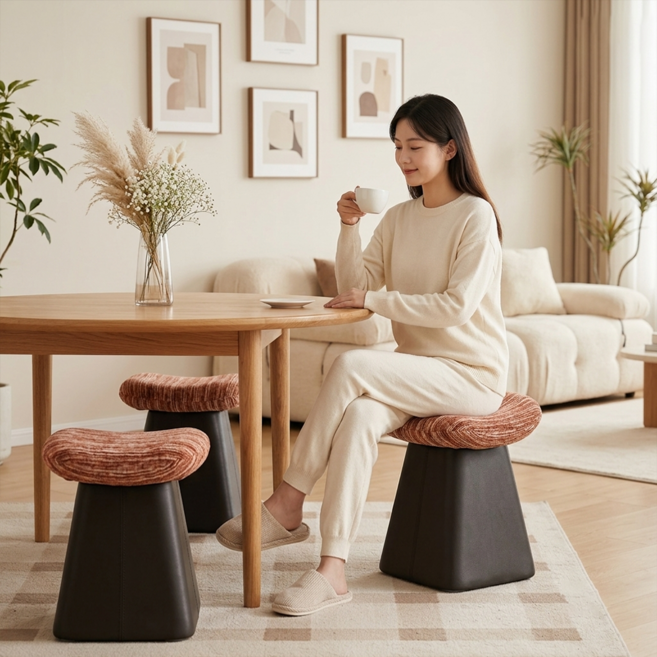 하루꿈 작은 화장대 의자 카페 인테리어 간이 원룸 패브릭 디자인 보조 스툴, 1개, 레드 스트라이프