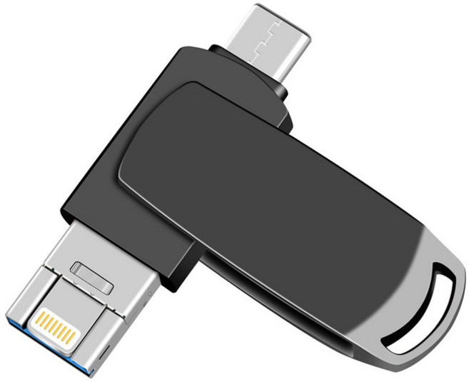 多功能USB隨身碟 Lightning / USB-C 雙接頭, 1個, 512GB黑色