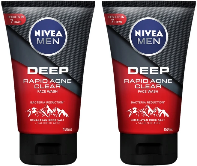 니베아 남성 딥 라피드 아크네 클리어 페이스 워시 Nivea Men Deep Rapid Acne Clear Face Wash, 2개, 150ml - 쿠팡