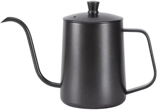 304 스테인레스 스틸 커피 포트 길고 좁은 주둥이 드립 주전자 수동 메이커 위에 부어 뚜껑이있는 차 600ml, 01 Black