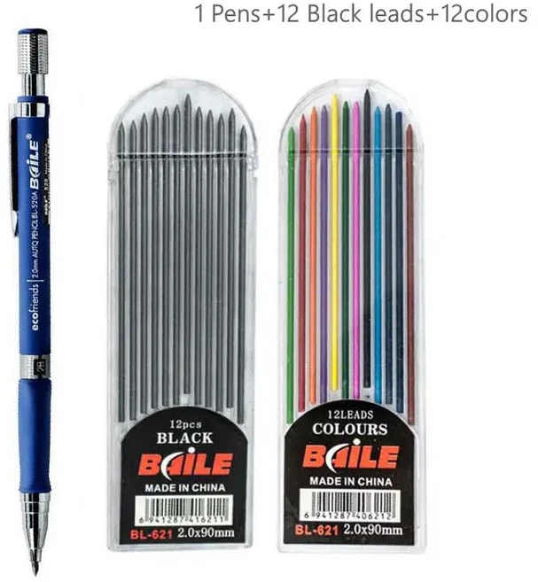 2.0mm 샤프 펜슬 세트 초안 그리기 쓰기 공예 미술 스케치용 컬러/블랙 리드 리필이 포함된 2B 자동 연필, [19] Mix color set A