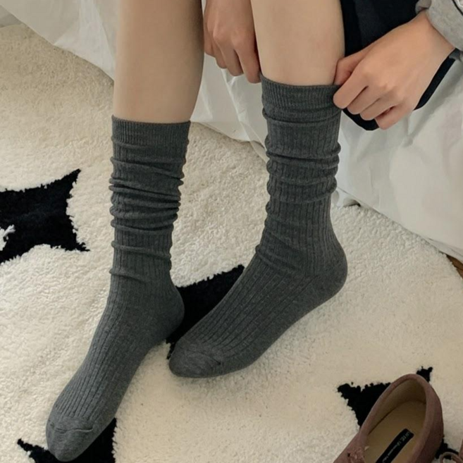 블루씨티 델리 베이직 골지 컬러 무지 니삭스 롱 양말