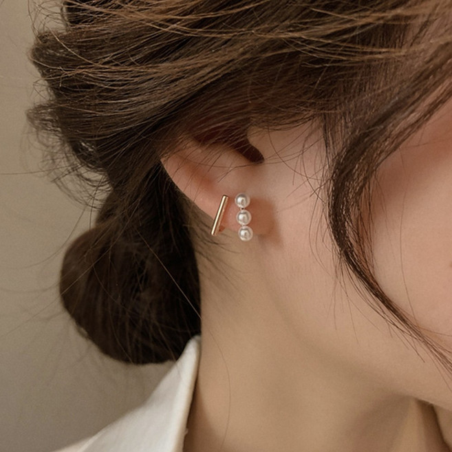 바네코 925실버. 은침 일자패턴 진주포인트 데일리 악세사리 귀걸이