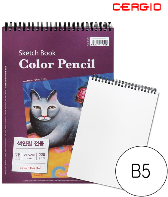CERGIO 세르지오 색연필 전용 스케치북 스프링 상철 220g, B5 25매